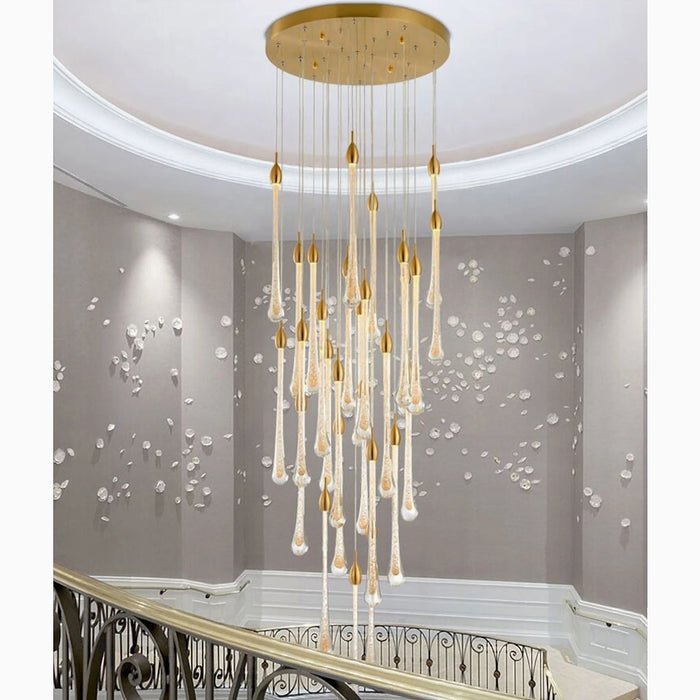 MIRODEMI® Castagniers | Champagne Drop Staircase Gold Crystal Chandelier