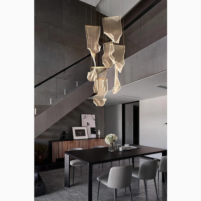 MIRODEMI® Coursegoules | LED Acrylic Gold Designer Hanging Pendant Light for Staircase, Living Room