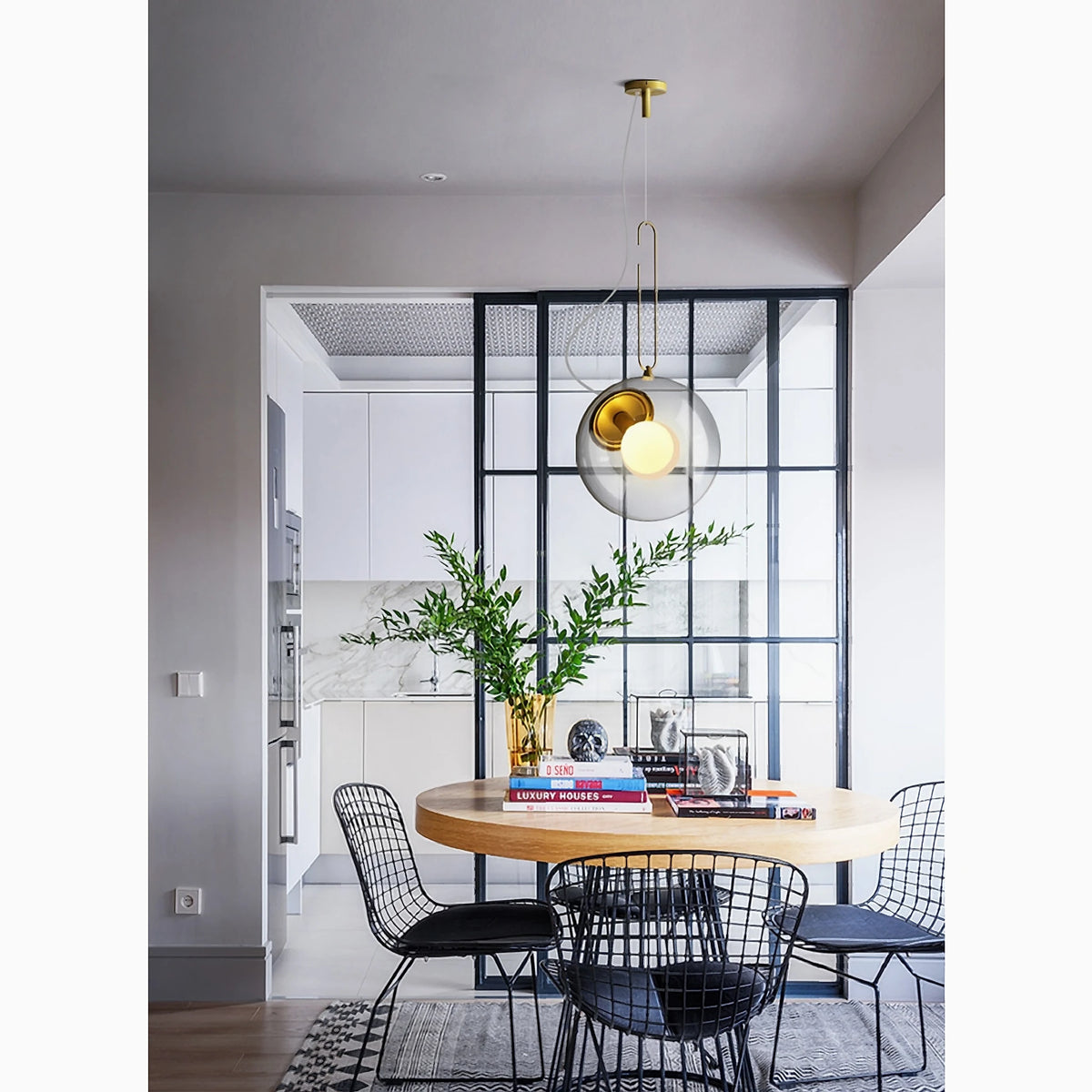 Modern glass dome pendant light with E27 LED bulb