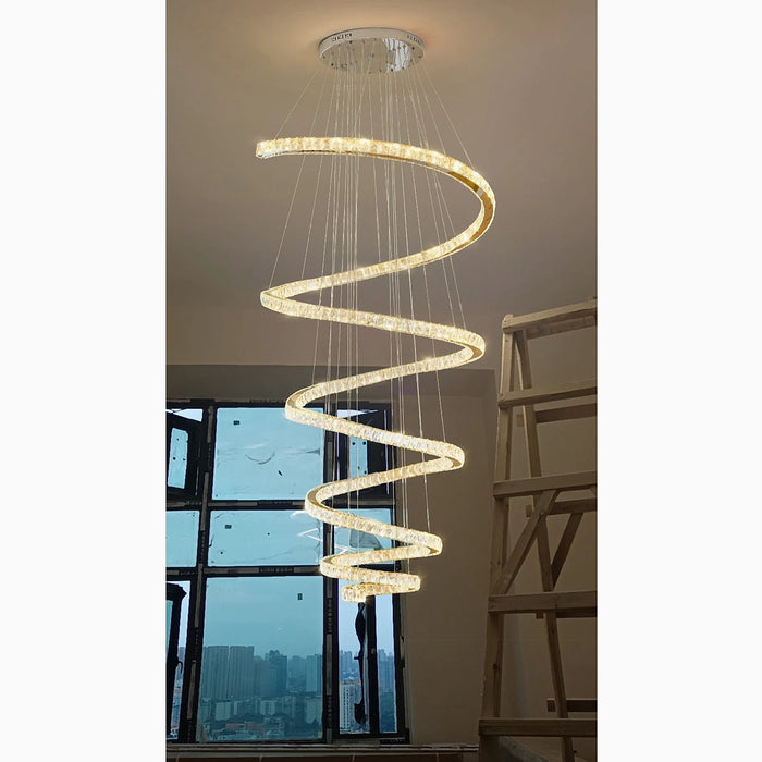MIRODEMI® La Penne | Long Spiral Hanging Crystal Golden Chandelier