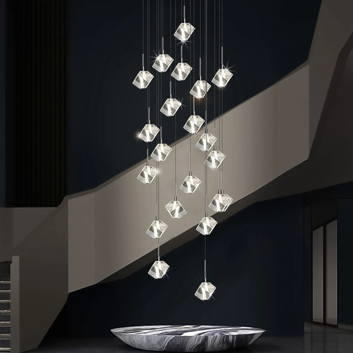 MIRODEMI® Nice | Crystal Staircase Chrome Chandelier 30 lights-D27.5*H98.4" / warm white
