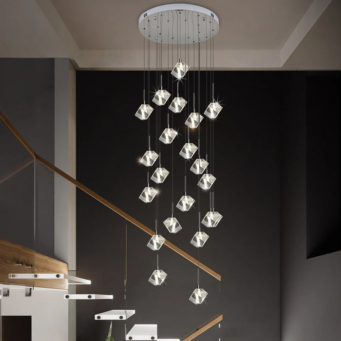 MIRODEMI® Nice | Crystal Staircase Chrome Chandelier 24 lights-D23.6*H98.4" / warm white