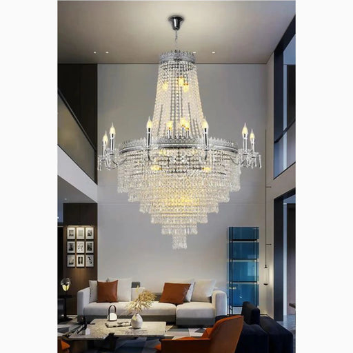 MIRODEMI® Opio | Classical Large Crystal Candle Ceiling Chandelier Chrome / Dia23.6'' H34.6'' / Dimmable warm light
