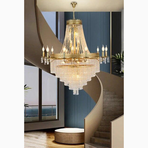 MIRODEMI® Opio | Classical Large Crystal Candle Ceiling Chandelier Gold / Dia23.6'' H34.6'' / Dimmable warm light