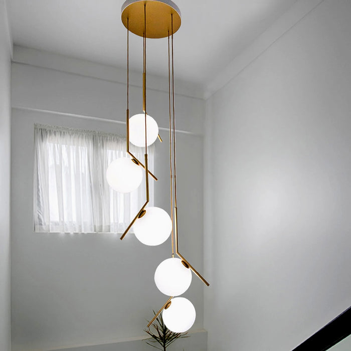 MIRODEMI® Saint-Jeannet | Duplex Gold Spiral Pendant Chandelier For Staircase in Minimalistic Modern Style