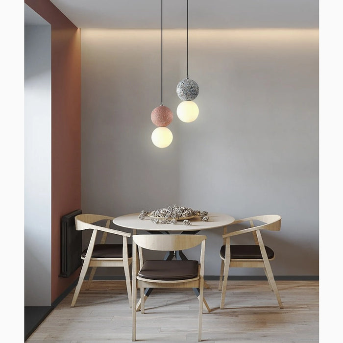 Nordic Pastel Minimalistic Pendant Lighting with Stone Balls and Round Frosted Glass Ball