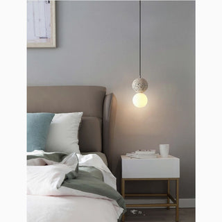 White Nordic Pastel Minimalistic Pendant Lighting with Stone Balls