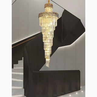 Crystal Cascade Chandelier 39.4" for Staircase, Hall, Living Room, Stairwell