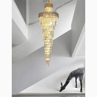 Crystal Cascade Chandelier 39.4" for Staircase, Hall, Living Room, Stairwell