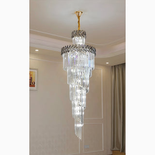 Crystal Cascade Chandelier 39.4" for Staircase, Hall, Living Room, Stairwell