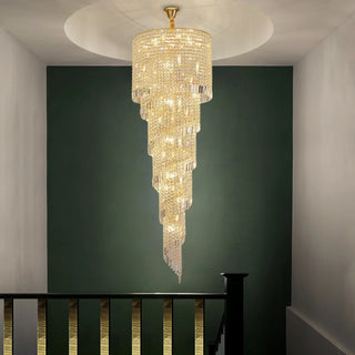 Crystal and Gold Luxury Cascading Staircase Chandelier