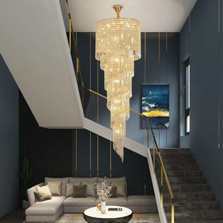 Crystal and Gold Luxury Cascading Staircase Chandelier