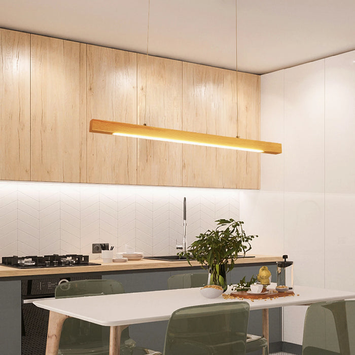 MIRODEMI® Tournefort | Natural Wood Linear Bar Chandelier for Dining Room, Kitchen