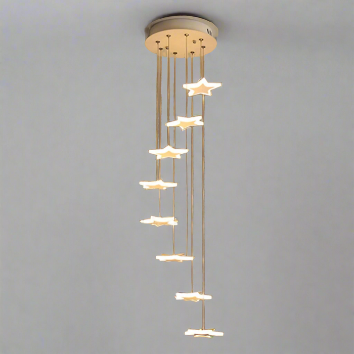 Valbonne | Stairway Star-Shaped Spiral Pendant Chandelier 8 Head, Warm Light - Grey ceiling base