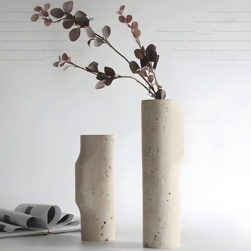 MIRODEMI Minimalistic Long Stone Vase for Home Decor | Stone vase decor | Luxury stone decor | Stone texture | Sleek decor vase 