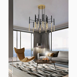 Solothurn | Strict Minimalistic Nordic Black Gold Metal Chandelier 12 16 18 24 Lights Bedroom Living Room Hall Lobby Dining Room Kitchen 