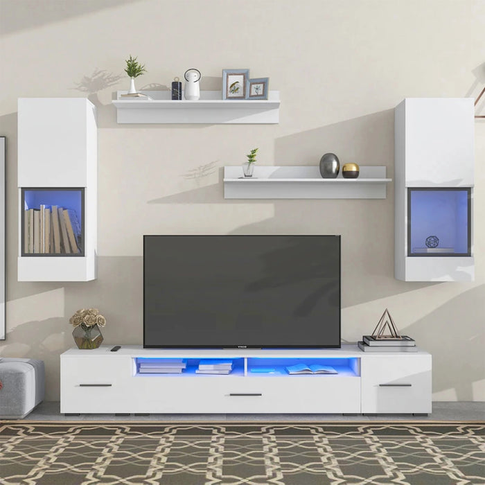 Mirodemi Nysa White Glossy TV Stand with Matching Shelves