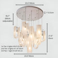 Dimensions of 3-tier modern glass chandelier with layered lighting configuration and multiple frosted glass shades