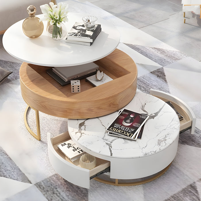 MIRODEMI Modern Nesting Alva Lift Top Coffee Table with Sintered Stone Top | luxury furniture | wooden coffee table | coffee table with storage | 