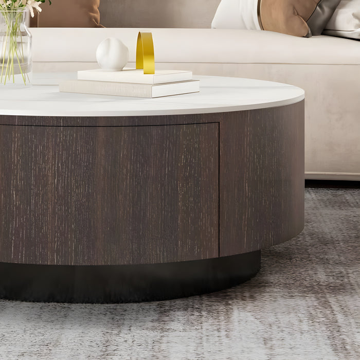 MIRODEMI Modern Round Drum Coffee Table with Solid Wood Drawers | luxury furniture | round coffee table | wooden coffee table | 