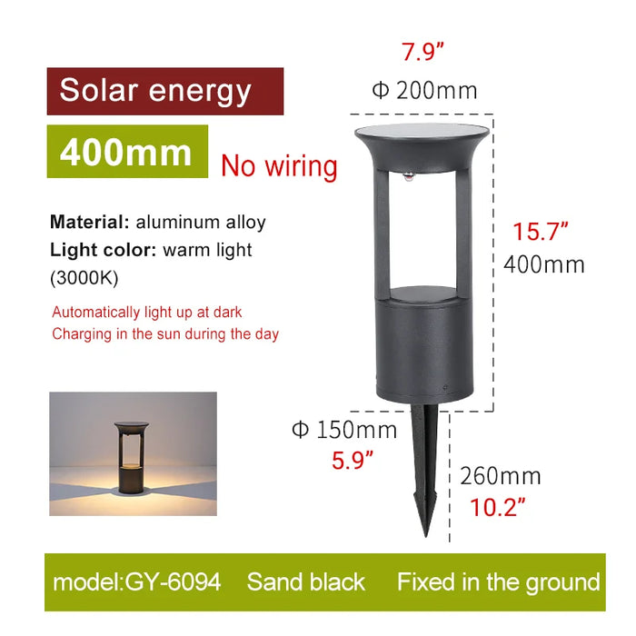 Solar|LED|Lawn|Garden|Pathway|Black|Aluminum|Screw|Ground|Insert