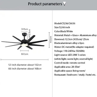 Modern Solid Wood Ceiling Fan with Led Light and Remote Control Parameters