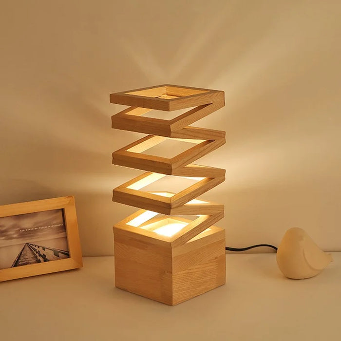 Vase|Wooden|Wood|Table|Lamp|Bedside|LED|Naturel