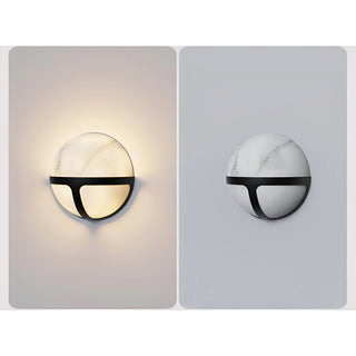 The Nube Marble Waterproof Outdoor Wall Light in two settings: illuminated and off, showing the design and functionality
