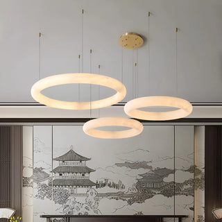 Modern Spanish Alabaster Ring Chandelier - Brass Ceiling Light