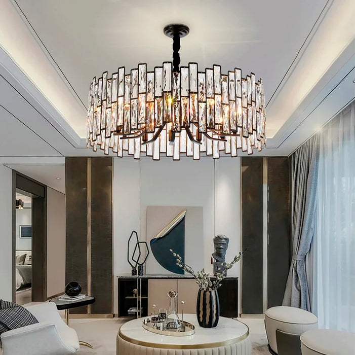 Montreux | Modern Drum Black Crystal Chandelier for Living Room