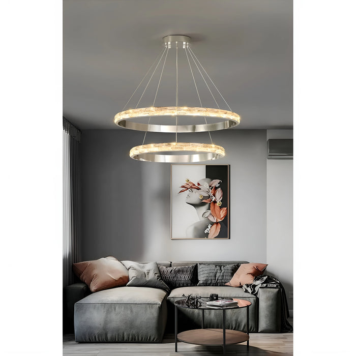 Double|Bedroom|Hanging|Ring|Steel|Crystal|LED|Chandelier|Postmodern|Pendant