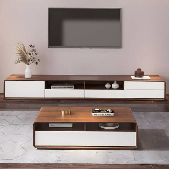 MIRODEMI Rectangular Wooden Coffee Table with 4 Drawers and Open Shelf Storage | |  Open-shelf coffee table | Sleek storage table 