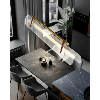 Romanshorn | Stylish Rectangle Metal and Leather Chandelier from Mirodemi | Led Light | Dining Room | Nordic Style | Gold Chandelier | Black Chandelier | Modern 