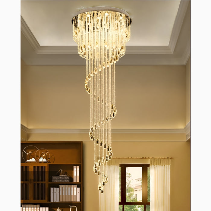 Roquebrune-Cap-Martin | Double Spiral Crystal Stairwell Chandelier