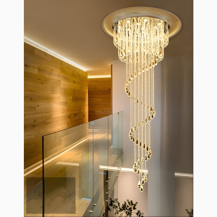 Roquebrune-Cap-Martin | Double Spiral Crystal Stairwell Chandelier