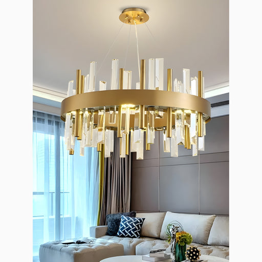 Royal Hanging Gold Titanium Copper Round Crystal Chandelier from Mirodemi for Dining Room, Living Room, Bedroom, Hotel | LED Light | Luxury Chandelier | 