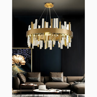 Royal Hanging Gold Titanium Copper Round Crystal Chandelier from Mirodemi for Dining Room, Living Room, Bedroom, Hotel | LED Light | Luxury Chandelier | 