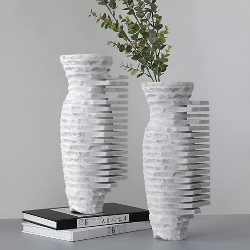 MIRODEMI Scandinavian Natural Marble White Vase for Decoration | luxury decoration | Minimalist home decor | Decorative flower vase | Modern marble vase |