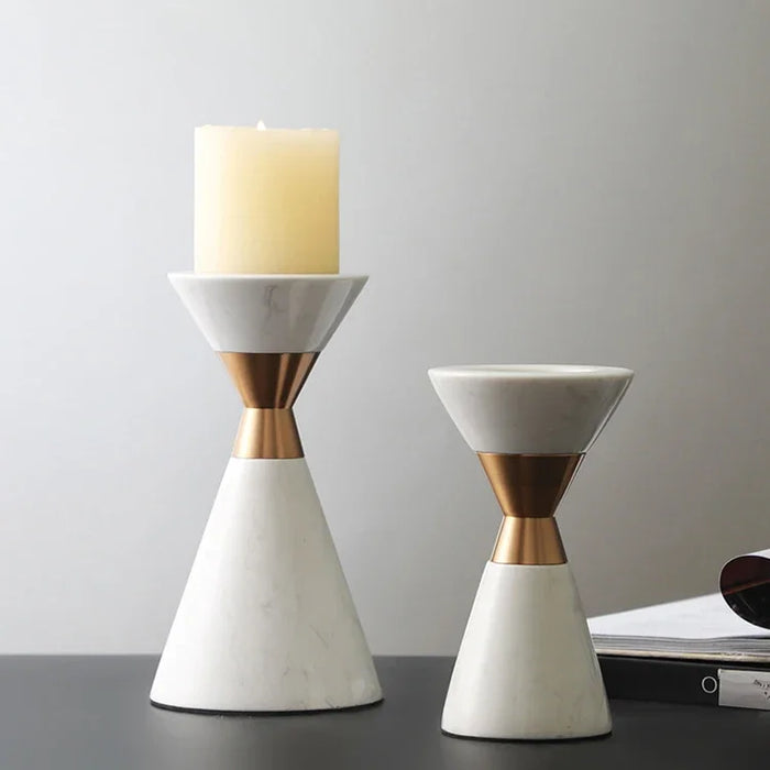 Nordic|Scandinavian|Volakas|Marble|Candle|Holder|Gold|White