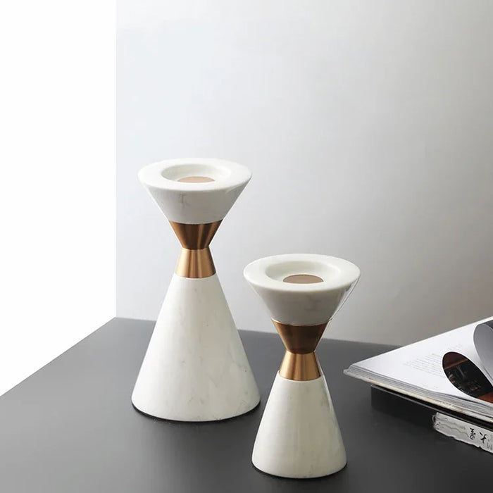 Nordic|Scandinavian|Volakas|Marble|Candle|Holder|Gold|White