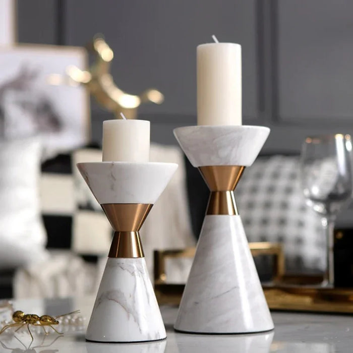 Nordic|Scandinavian|Volakas|Marble|Candle|Holder|Gold|White