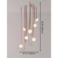 Seven-globe Scandinavian chandelier with leather straps and glass balls, modern pendant light for staircases and high ceilings