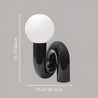 Size diagram of sculptural resin table lamp – 40 cm height and 26.5 cm depth with frosted glass globe shade
