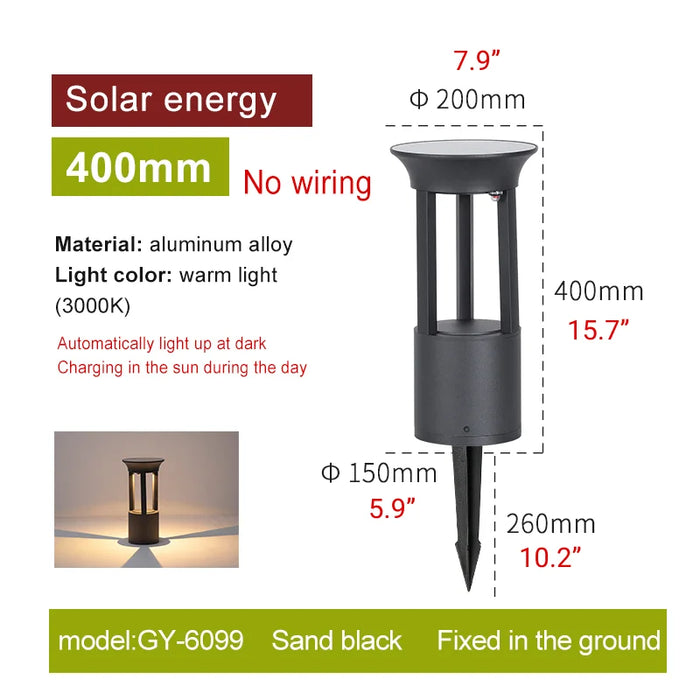 Solar|LED|Lawn|Garden|Pathway|Black|Aluminum|Screw|Ground|Insert