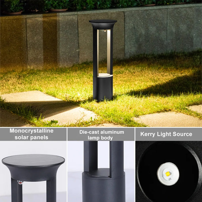 Solar|LED|Lawn|Garden|Pathway|Black|Aluminum|Screw|Ground|Insert