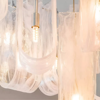 Detailed close-up of frosted textured glass lampshade with visible LED filament bulb inside
