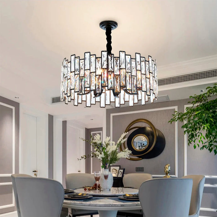 Montreux | Modern Drum Black Crystal Chandelier for Living Room