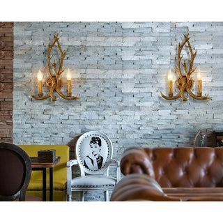 Creative|Antlers|Restaurant|Wood|Retro|White|Wall|Sconce