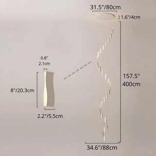 Large waveform chandelier technical layout with 80 cm ceiling plate and 400 cm maximum drop for grand staircases