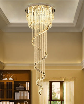 Double Spiral Staircase Crystal Chandelier for Loft, Restaurant, Hotel, Hall, Stairwell D31.5*H78.7" / warm light (3000K)